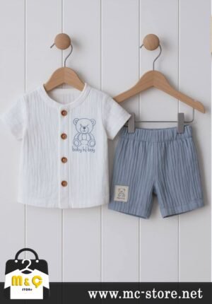 Erkek Bebek Gömlek Müslın Ayıcık Çocuk Takım 2li