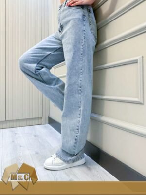 Kadın Soluk Efekt Vintage Yüksek Bel Wide Leg Jeans