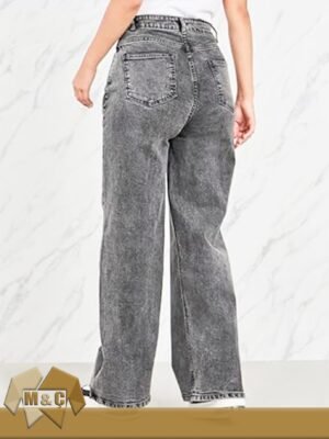 Kadın Soluk Efekt Vintage Yüksek Bel Wide Leg Jeans
