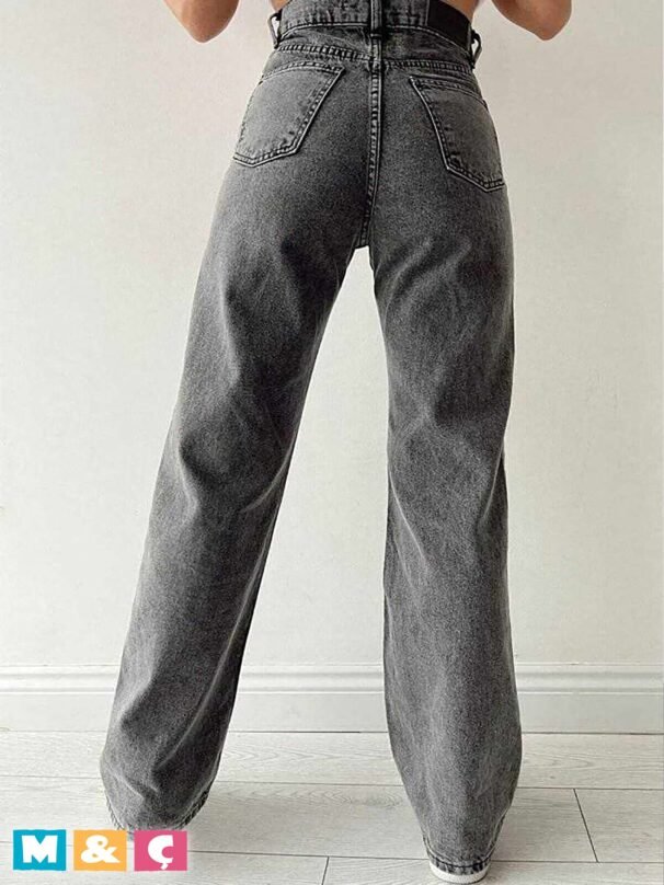 ⁦Kadın Soluk Efekt Vintage Yüksek Bel Wide Leg Jeans⁩ - الصورة ⁦3⁩