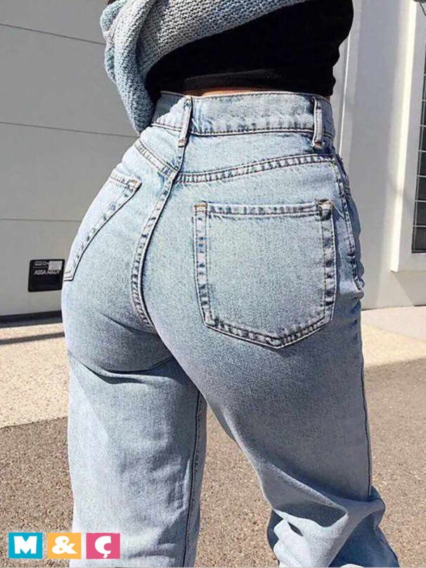 Kadın Soluk Efekt Vintage Yüksek Bel Wide Leg Jeans - Görsel 2