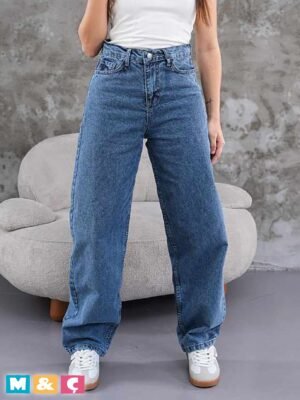 KADIN BOL PAÇA KOT PANTOLON MAVİ