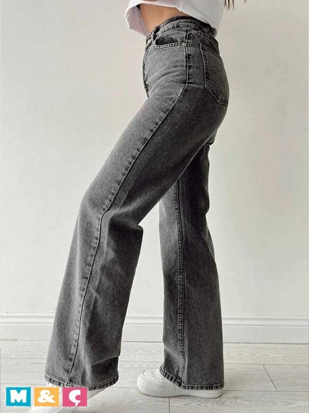 ⁦Kadın Soluk Efekt Vintage Yüksek Bel Wide Leg Jeans⁩ - الصورة ⁦2⁩