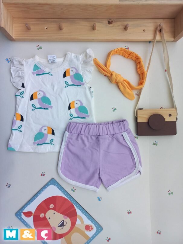 KIZ BEBEK YAZILIK TAKIM ŞORTLU PAMUK 3Lİ TAKIM - Görsel 6