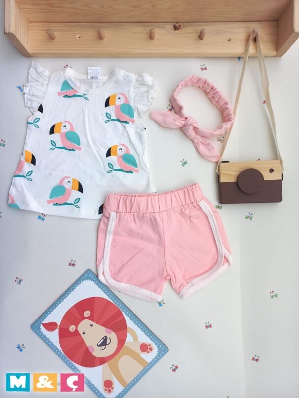 KIZ BEBEK YAZILIK TAKIM ŞORTLU PAMUK 3Lİ TAKIM