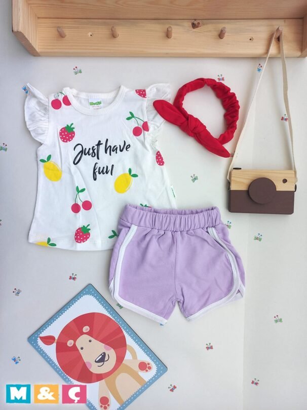 KIZ BEBEK YAZILIK TAKIM ŞORTLU PAMUK 3Lİ TAKIM