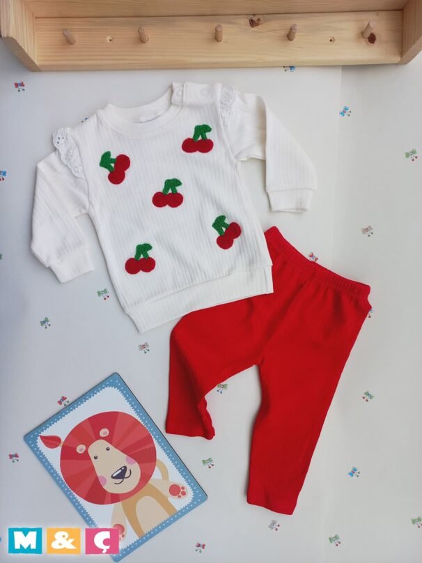 KIZ BEBEK KIRMIZI ALT ÜST TAKIM NAKİŞLİ 2Lİ TAKIM - Görsel 2