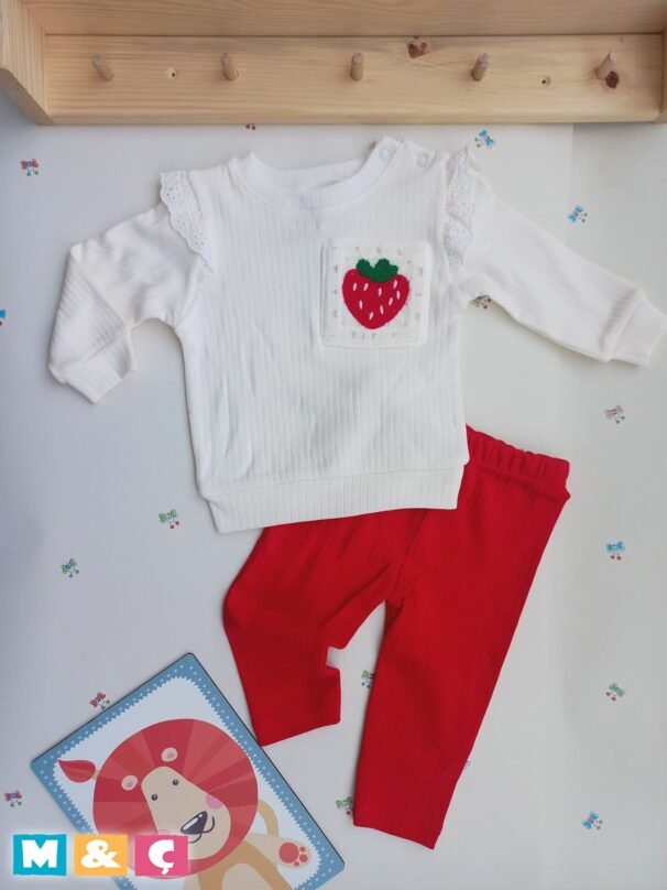 KIZ BEBEK KIRMIZI ALT ÜST TAKIM NAKİŞLİ 2Lİ - Görsel 3