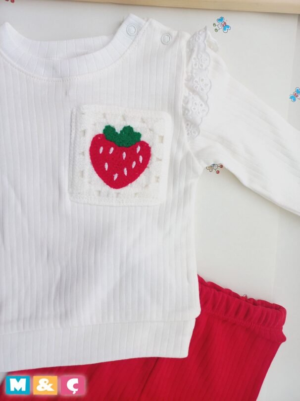 KIZ BEBEK KIRMIZI ALT ÜST TAKIM NAKİŞLİ 2Lİ - Görsel 4