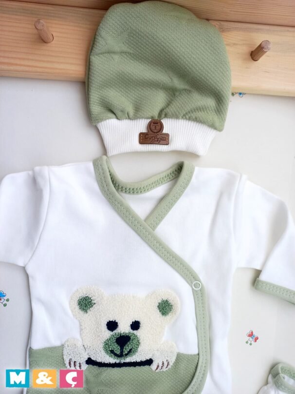 ORGANİK 5Lİ HASTANE ÇIKIŞ TAKIMI AYİCİK BEBEK LÜX SET - Görsel 5
