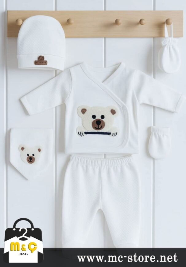 ORGANİK 5Lİ HASTANE ÇIKIŞ TAKIMI AYİCİK BEBEK LÜX SET - Görsel 2