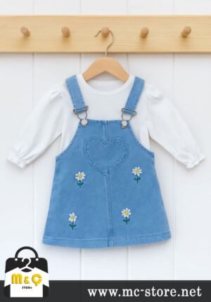 Kız Çocuk Jean etek Salopet 2' Li Kot etek tulum Takım