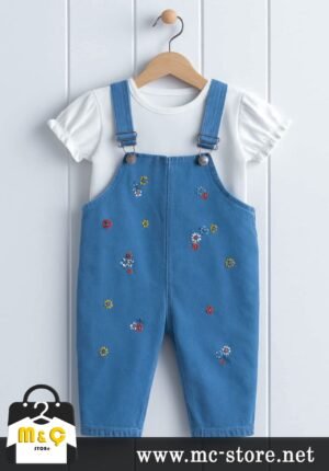Kız Çocuk Jean etek Salopet 2' Li Kot etek tulum Takım