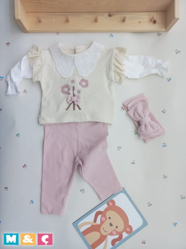 KIZ BEBEK ALT ÜST TAKIM 3LÜ - Görsel 5
