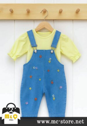 Kiz Çocuk Jean Salopet 2' Li Kot Tulum Takim