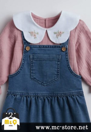 KIZ ÇOCUK MUSLİN BLUZ KOT ELBİSE 2Lİ