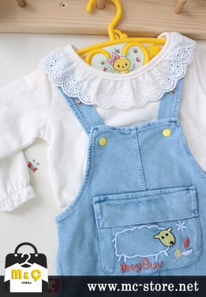 Kiz Çocuk Jean Salopet 2' Li Kot Tulum Takim