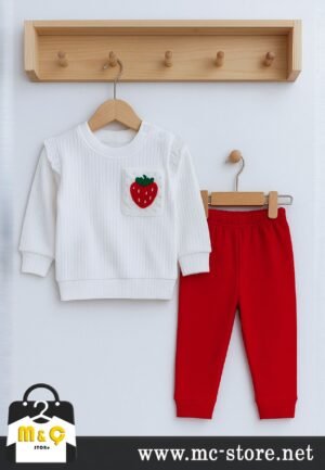 KIZ BEBEK KIRMIZI ALT ÜST TAKIM NAKİŞLİ 2Lİ