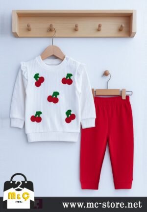 KIZ BEBEK KIRMIZI ALT ÜST TAKIM NAKİŞLİ 2Lİ TAKIM