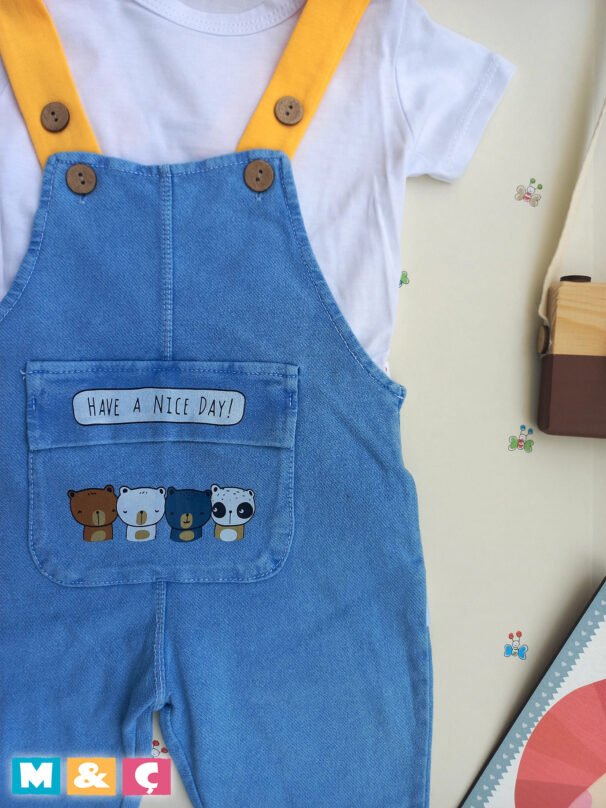 KIZ ERKEK BEBEK Çocuk Jean Salopet 2' Li Kot Tulum Takim - Görsel 2