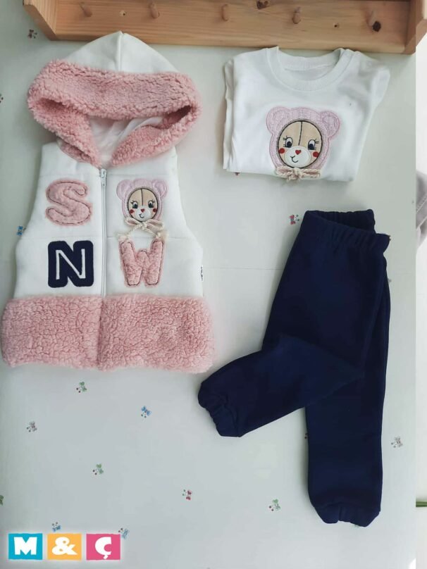 3 LÜ YELEKLI KALIN KIŞLIK KIZ BEBEK TAKIM 3 İPLIK - Görsel 2