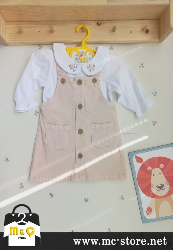 KALIN KOT ŞIK SALOPET ELBİSE VE ÇİÇEKLİ NAKIŞLI GÖMLEK KIZ BEBEK 2Lİ - Görsel 3