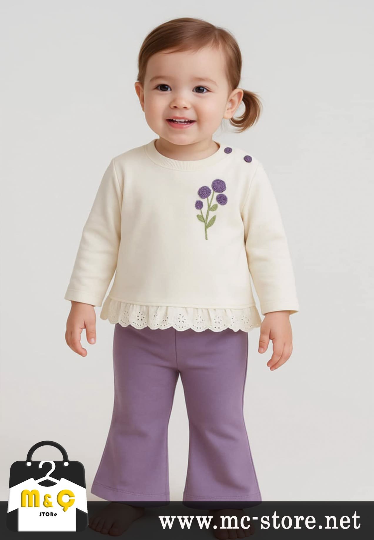 MEVSİMLİK İKİ İPLİK KIZ BEBEK NAKIŞLI FIRFIRLI - Görsel 2