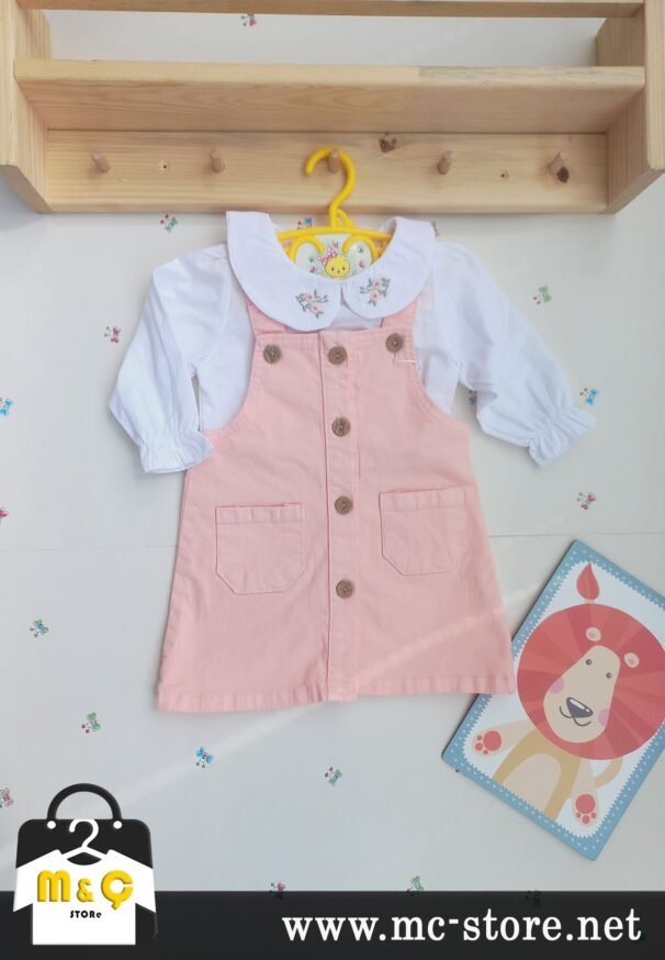 KALIN KOT ŞIK SALOPET ELBİSE VE ÇİÇEKLİ NAKIŞLI GÖMLEK KIZ BEBEK 2Lİ - Görsel 6