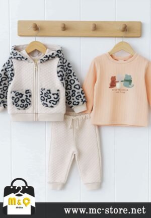 3 LU KIZ BEBEK CEKETLİ ALT ÜST LEOPARLI PELUŞLU KAPİTONE KIŞLIK TAKIM