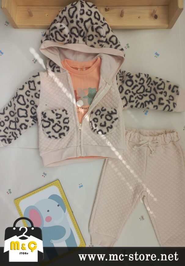 3 LU KIZ BEBEK CEKETLİ ALT ÜST LEOPARLI PELUŞLU KAPİTONE KIŞLIK TAKIM - Görsel 5