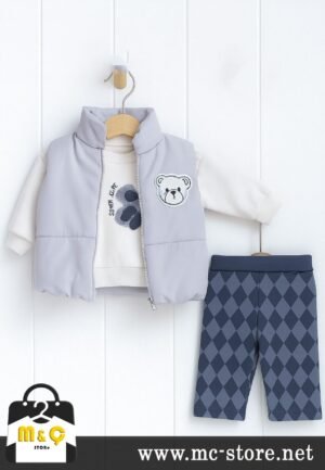 ERKEK BEBEK YELEKLİ KOMBİN 3LÜ KALIN ÜÇ İPLİK AYICIK TAKIM