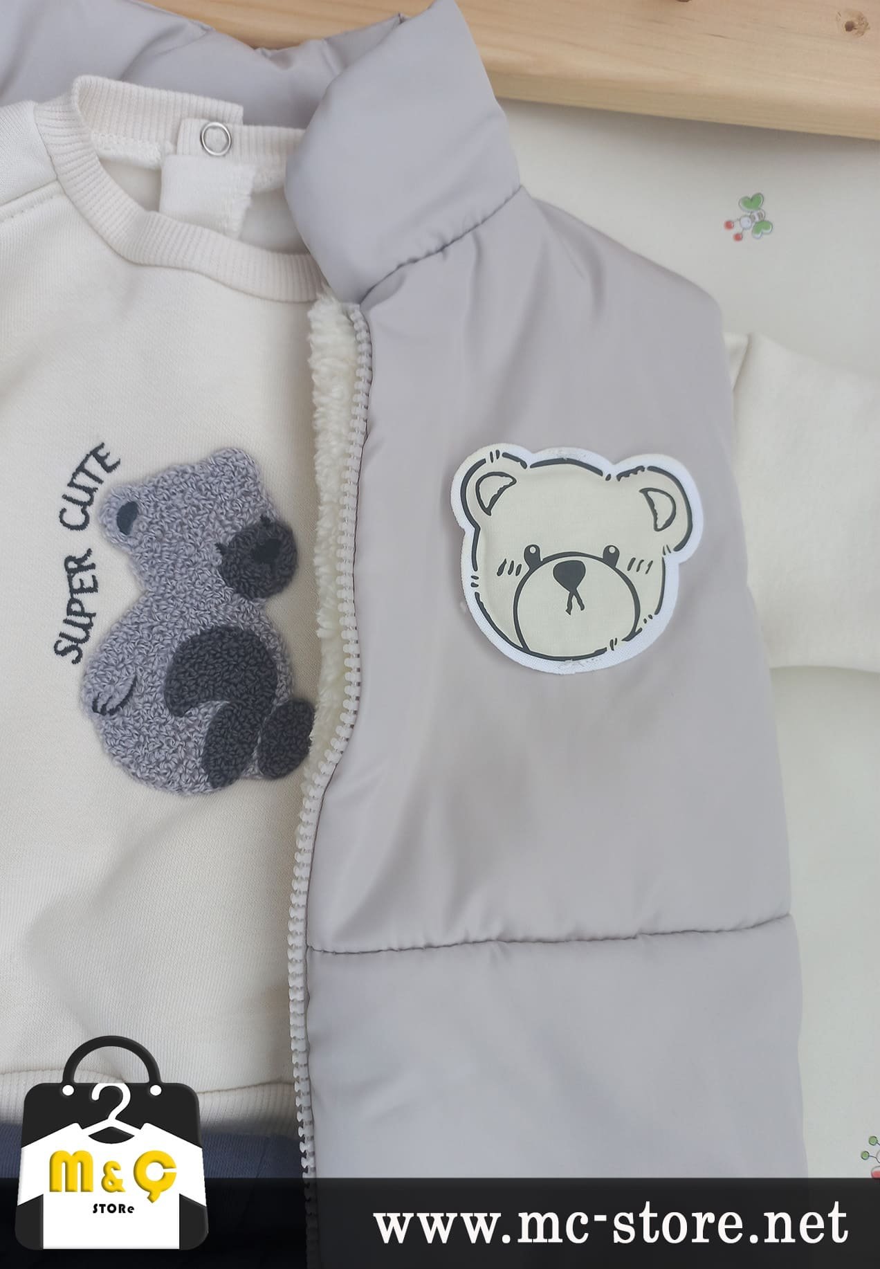 ERKEK BEBEK YELEKLİ KOMBİN 3LÜ KALIN ÜÇ İPLİK AYICIK TAKIM - Görsel 4