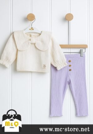 ŞIK TASARIMLI MÜSLİN FİYONK YAKA DETAYIYLA BLUZ VE TAYT