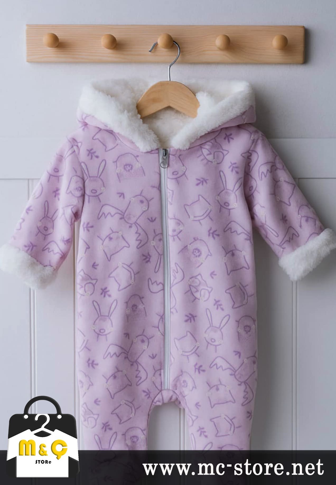 BEBEK KALIN KIŞLIK FERMUARLI KAPÜŞONLU PELUŞ MOR TULUM