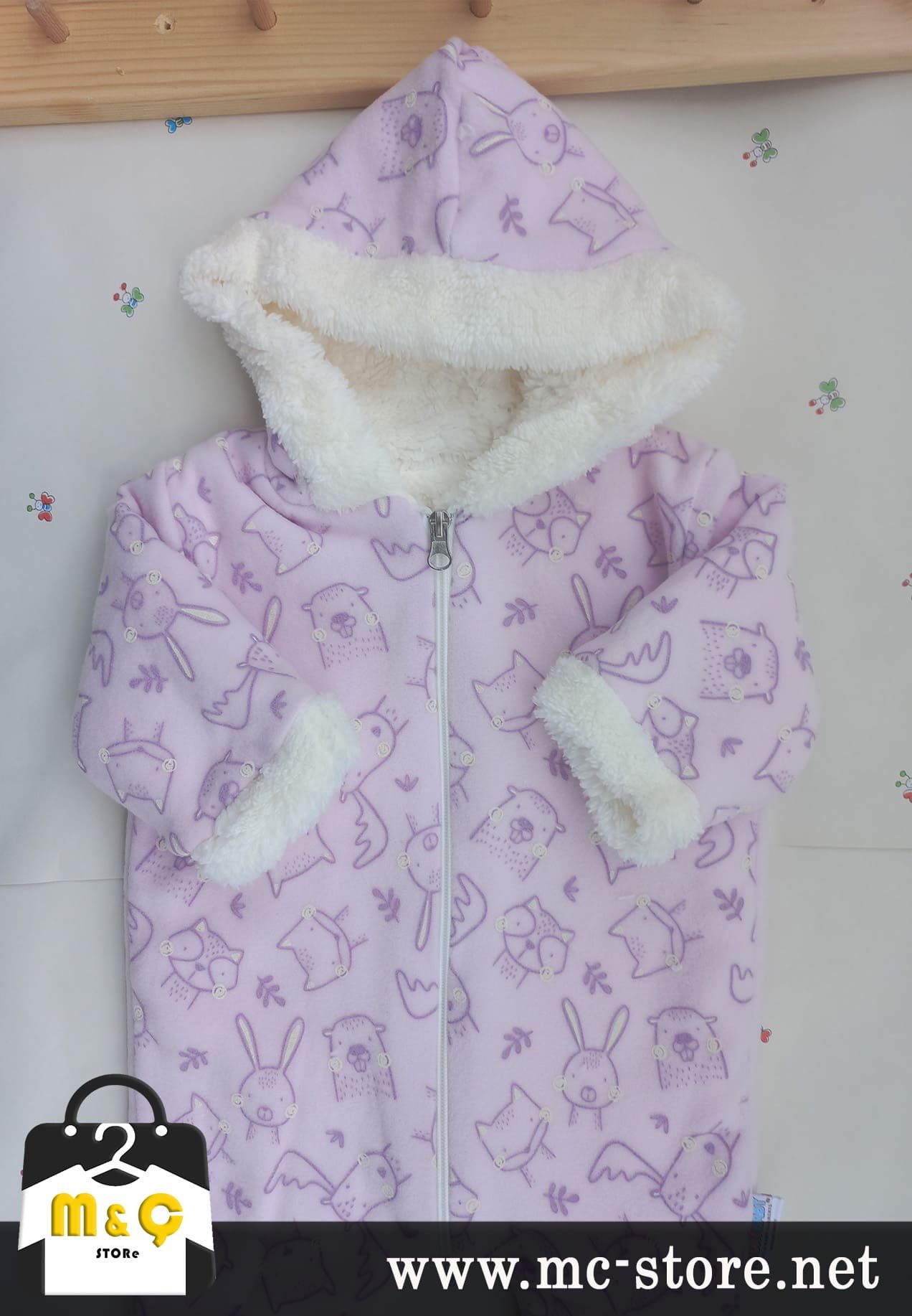 BEBEK KALIN KIŞLIK FERMUARLI KAPÜŞONLU PELUŞ MOR TULUM - Görsel 7