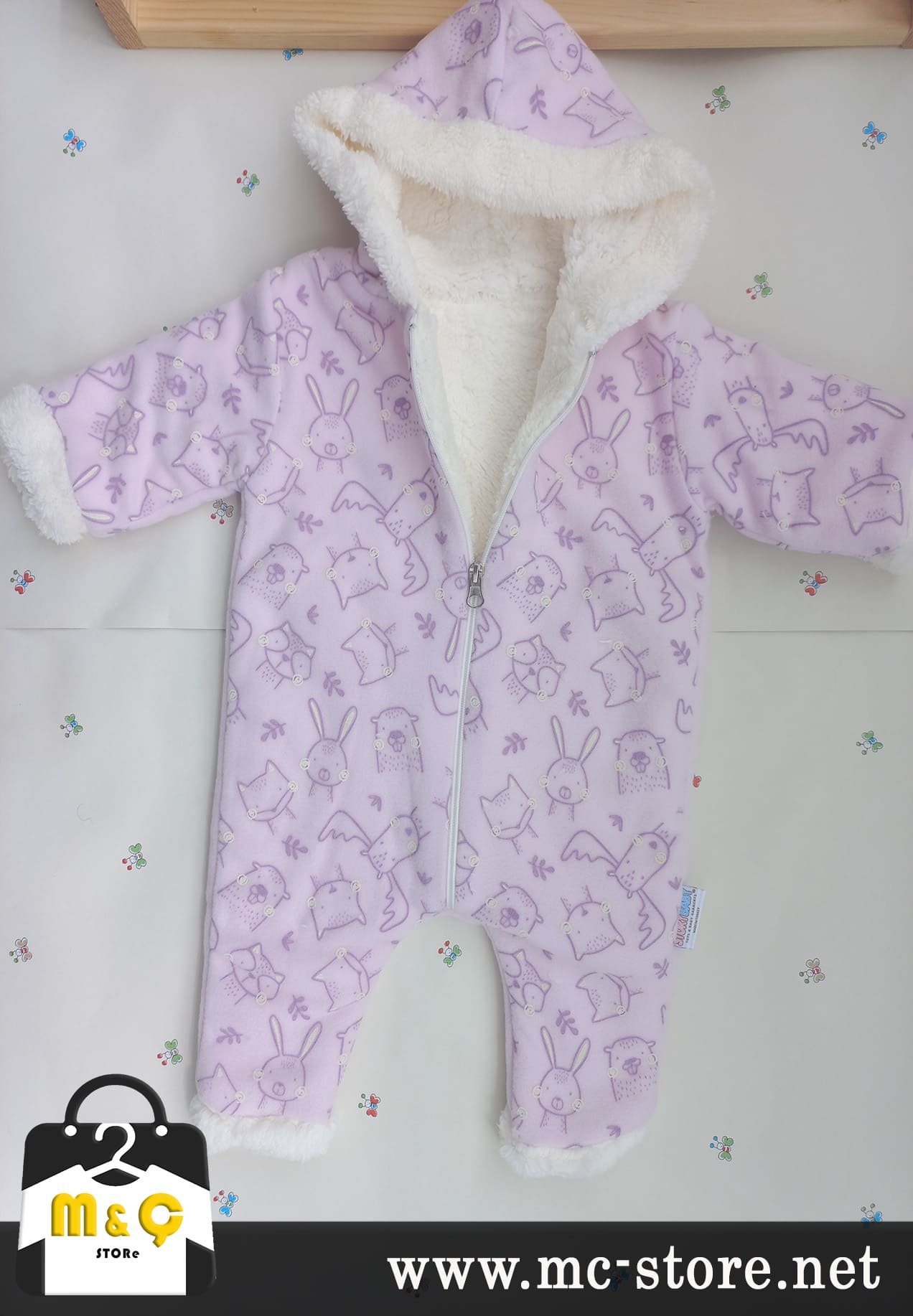 BEBEK KALIN KIŞLIK FERMUARLI KAPÜŞONLU PELUŞ MOR TULUM - Görsel 4