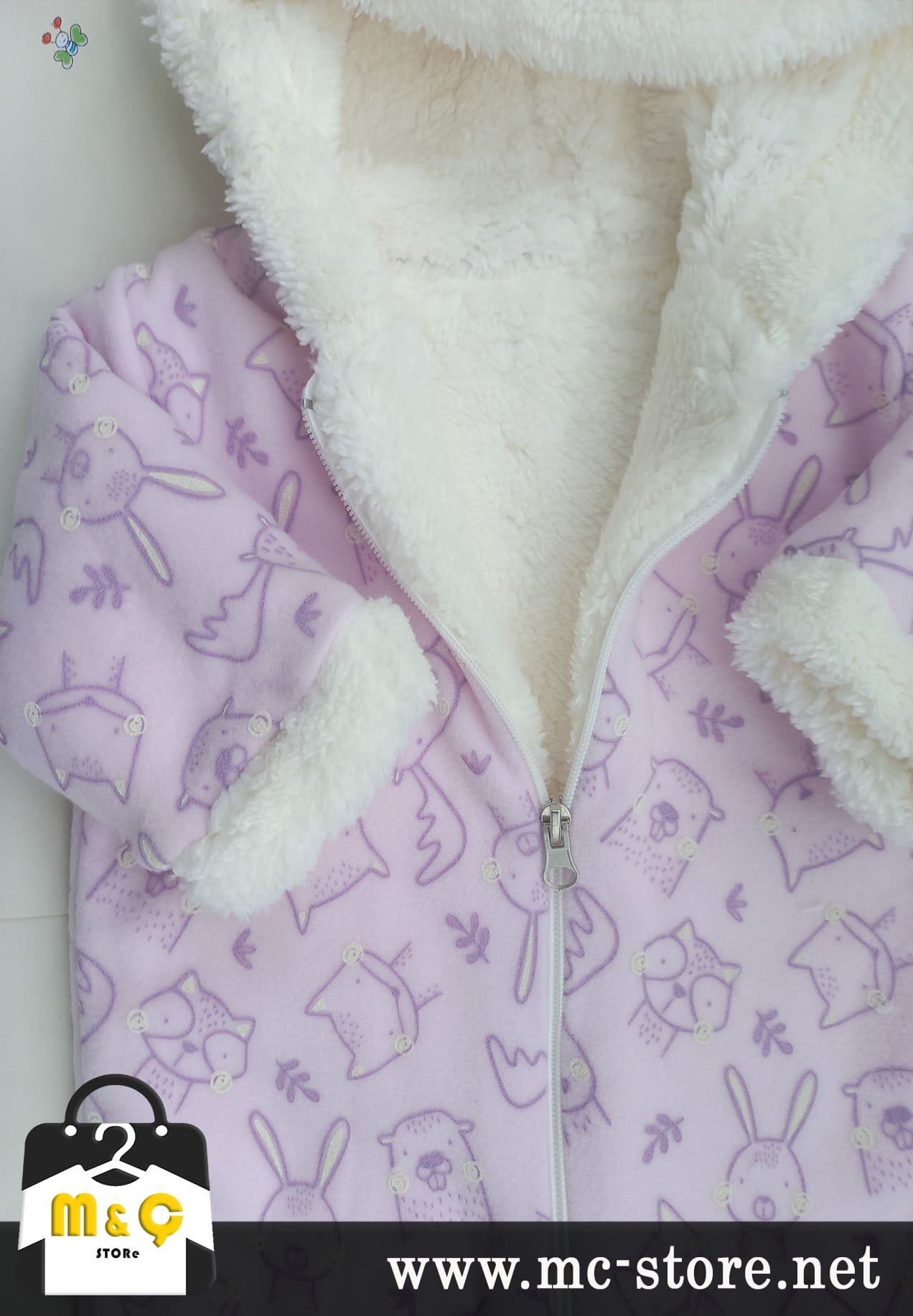 BEBEK KALIN KIŞLIK FERMUARLI KAPÜŞONLU PELUŞ MOR TULUM - Görsel 5