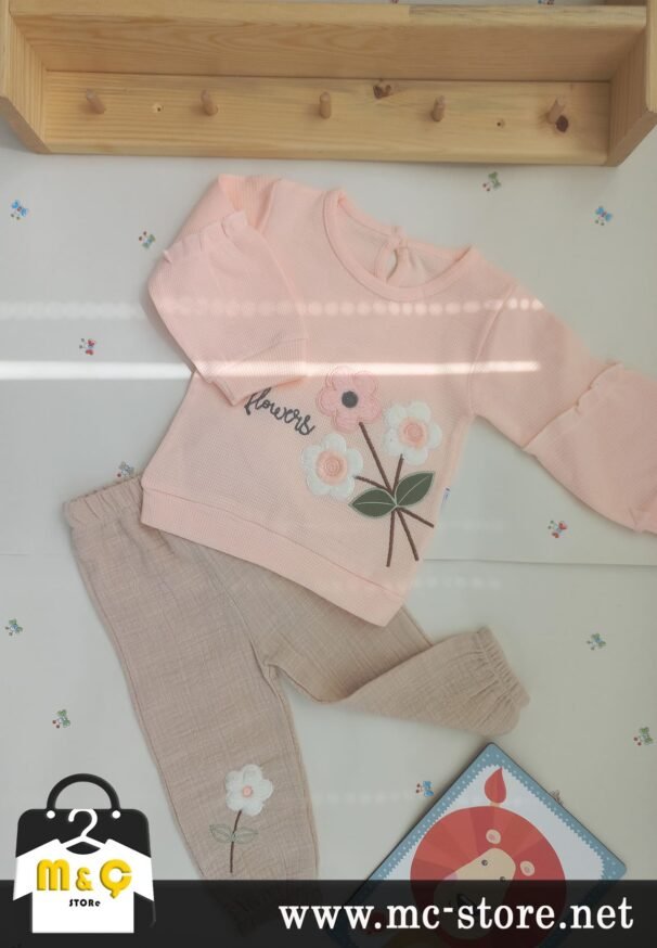 ALT ÜST TAKIMI MÜSLİN ÇİÇEKLİ FIRFIRLI ÖZEL TASARIM KIZ BEBEK 2Lİ - Görsel 3