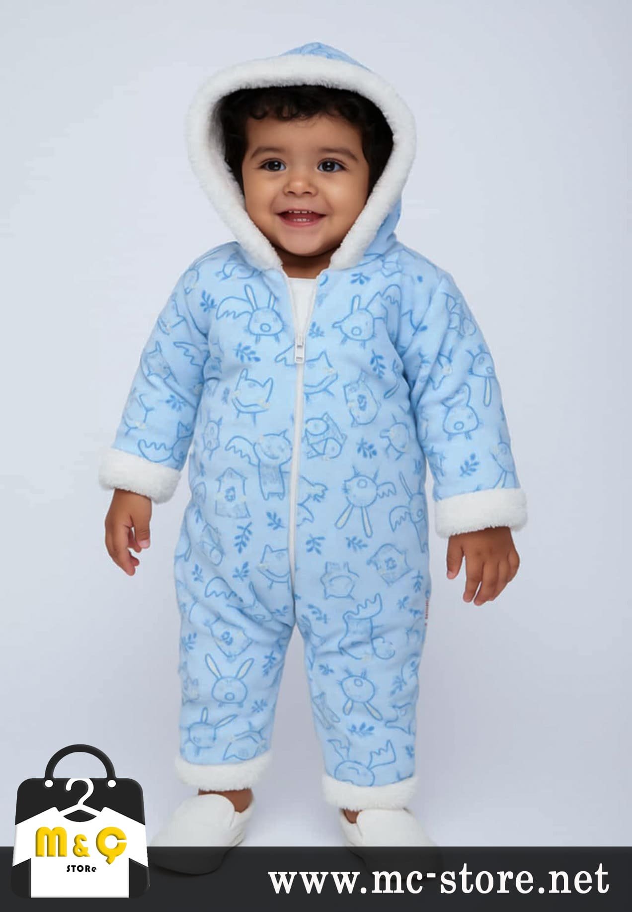 BEBEK KALIN KIŞLIK FERMUARLI KAPÜŞONLU PELUŞ MOR TULUM - Görsel 2