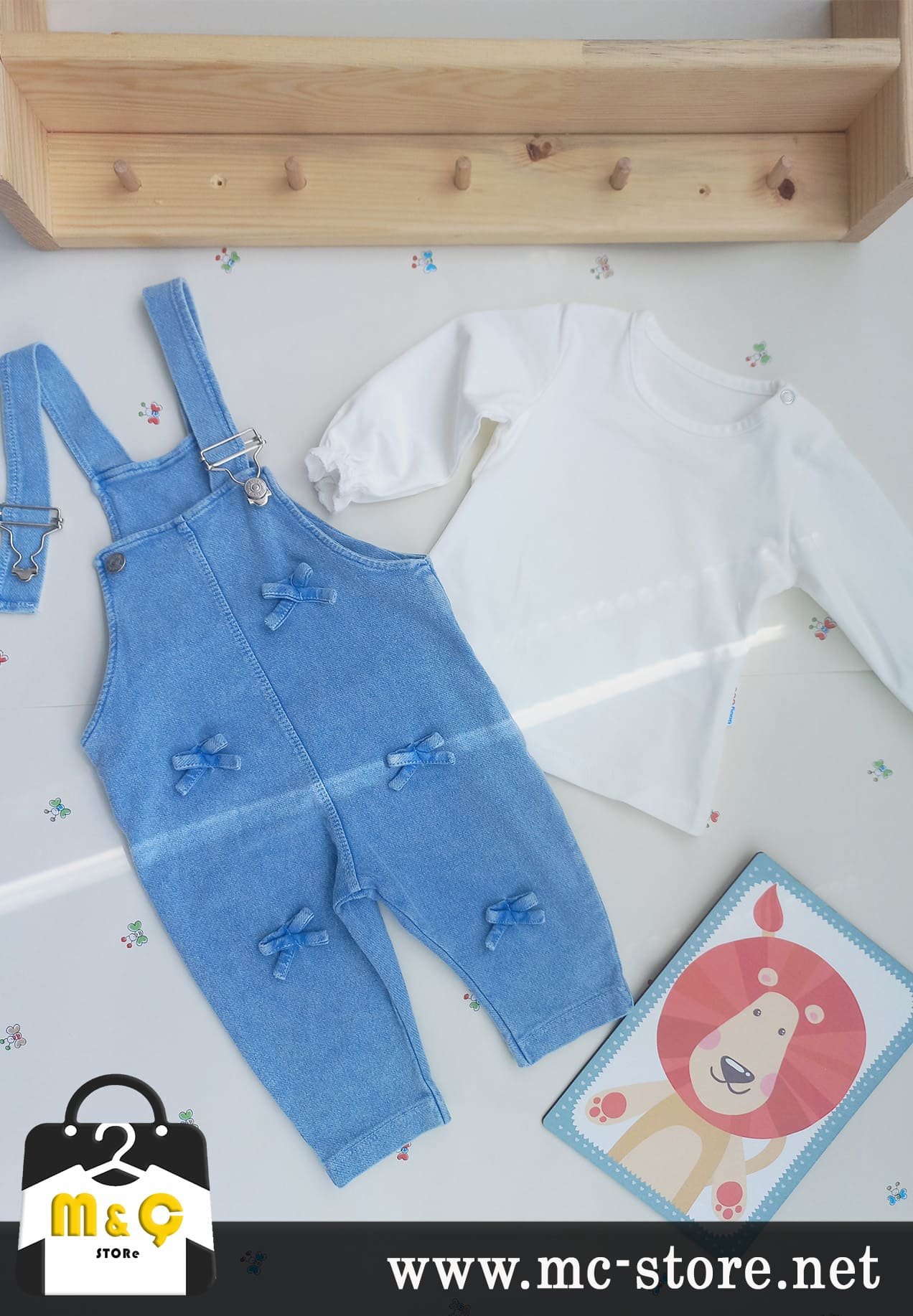 SEVİMLİ JEAN FİYONK DETAYLI KIZ BEBEK BLUZLU TULUM 2Lİ TAKIM - Görsel 3