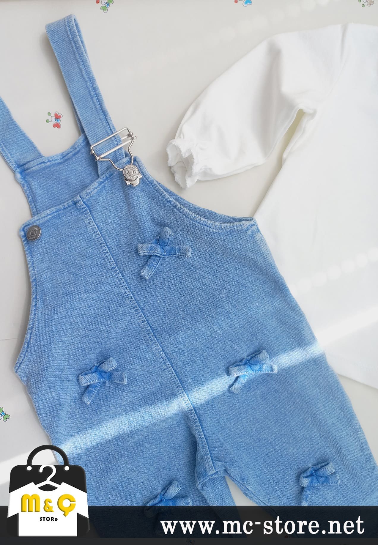 SEVİMLİ JEAN FİYONK DETAYLI KIZ BEBEK BLUZLU TULUM 2Lİ TAKIM - Görsel 2