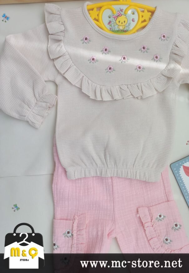 ALT ÜST TAKIMI MÜSLİN ÇİÇEKLİ FIRFIRLI ÖZEL TASARIM KIZ BEBEK 2Lİ - Görsel 3