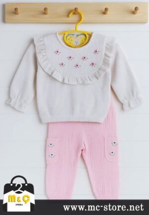 ALT ÜST TAKIMI MÜSLİN ÇİÇEKLİ FIRFIRLI ÖZEL TASARIM KIZ BEBEK 2Lİ