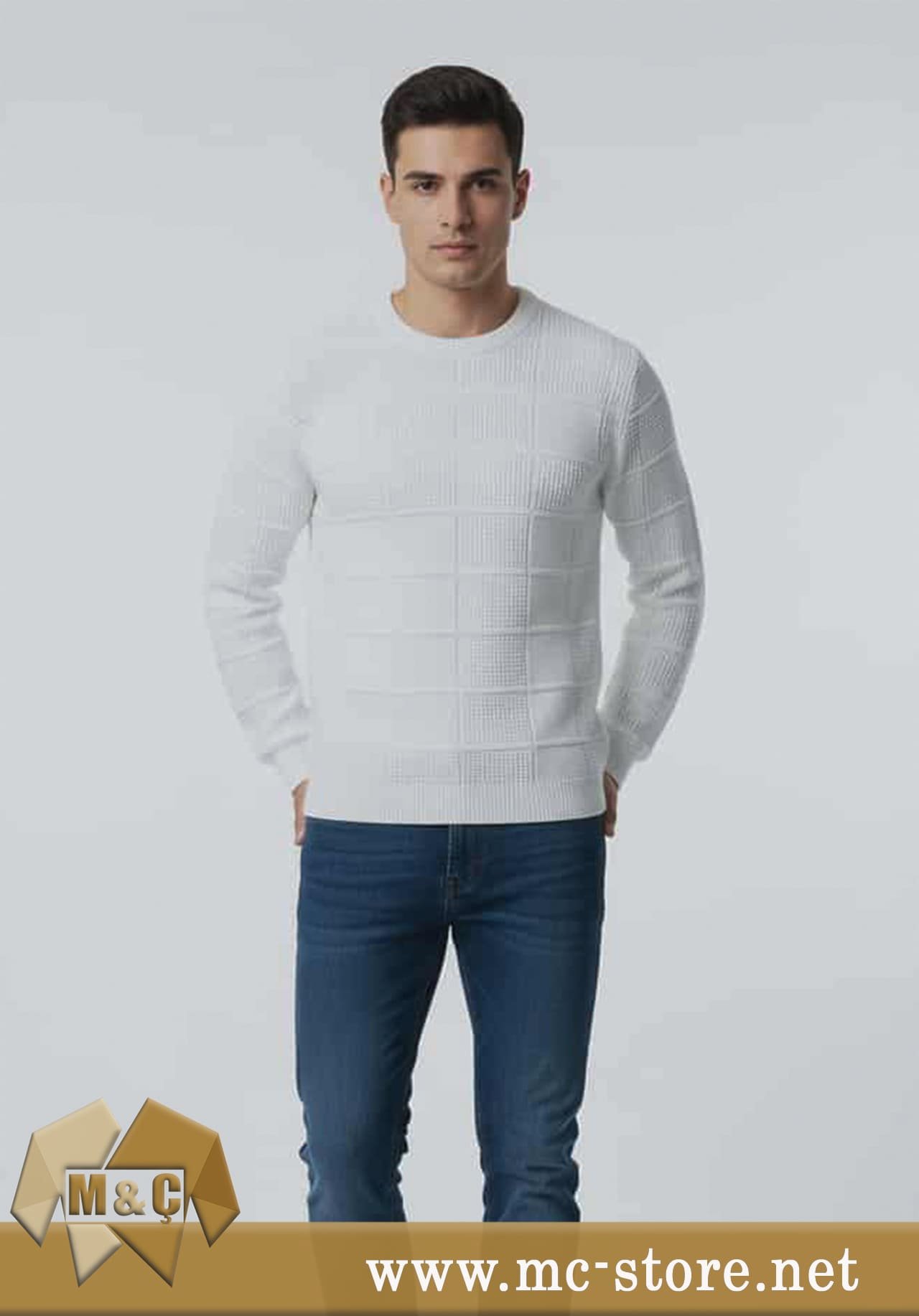 BİSKLET YAKA ERKEK TRİKO BEYAZ KAZAK SİLİM KALIBI