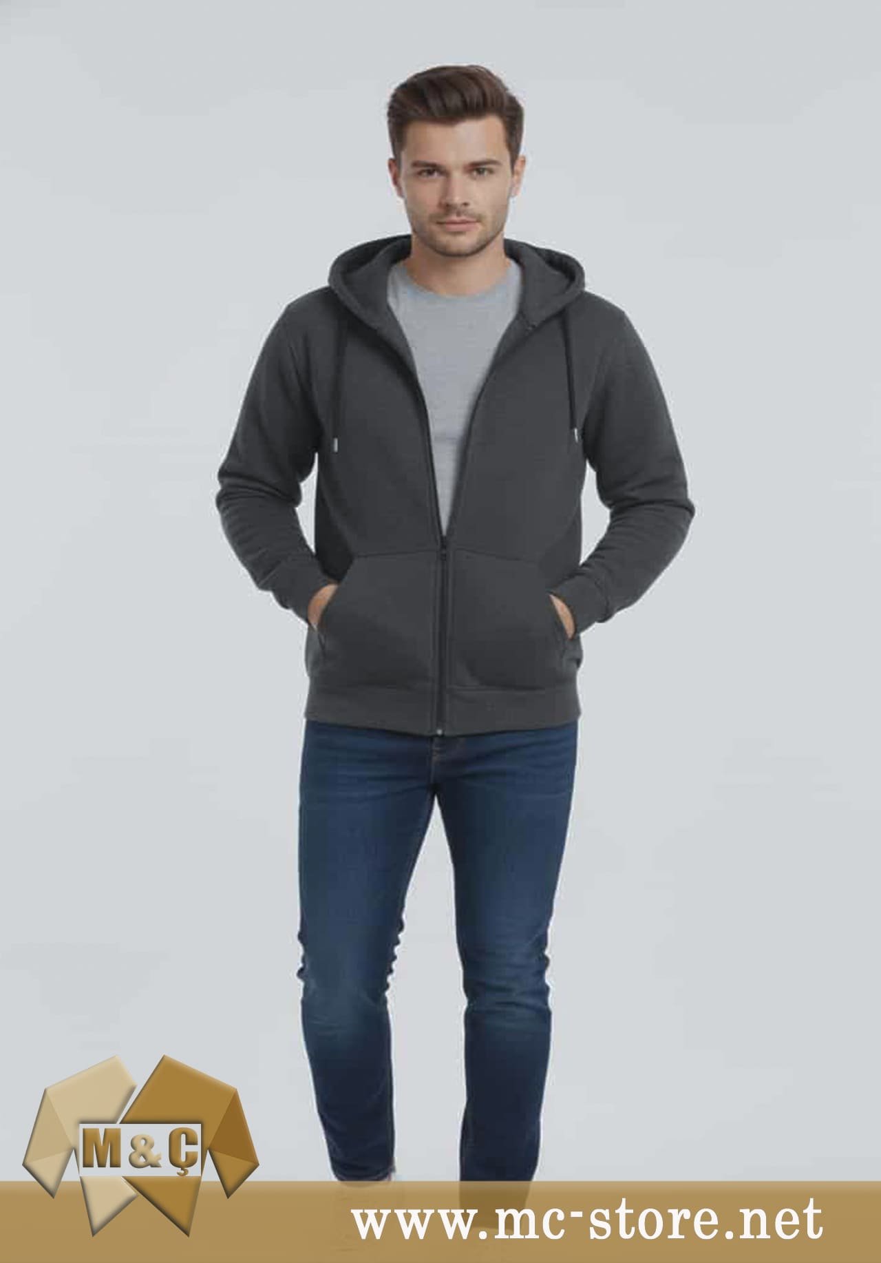 ŞARDONLU 3 İPLİK KAPŞONLU FERMUARLI SWEATSHİRT - Görsel 3