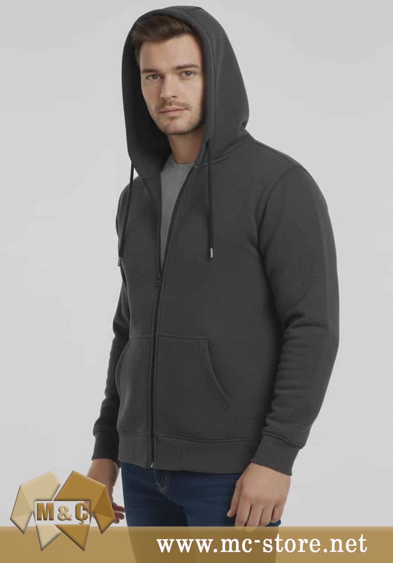 ŞARDONLU 3 İPLİK KAPŞONLU FERMUARLI SWEATSHİRT