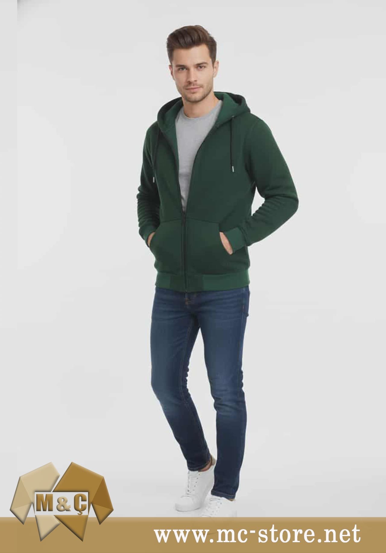 ŞARDONLU 3 İPLİK KAPŞONLU FERMUARLI SWEATSHİRT - Görsel 4