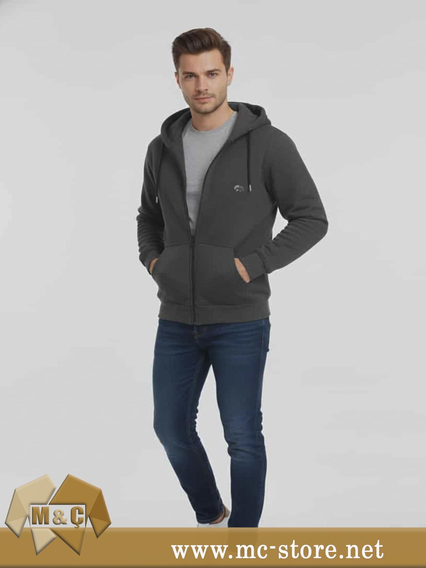 ŞARDONLU 3 İPLİK KAPŞONLU FERMUARLI SWEATSHİRT - Görsel 2