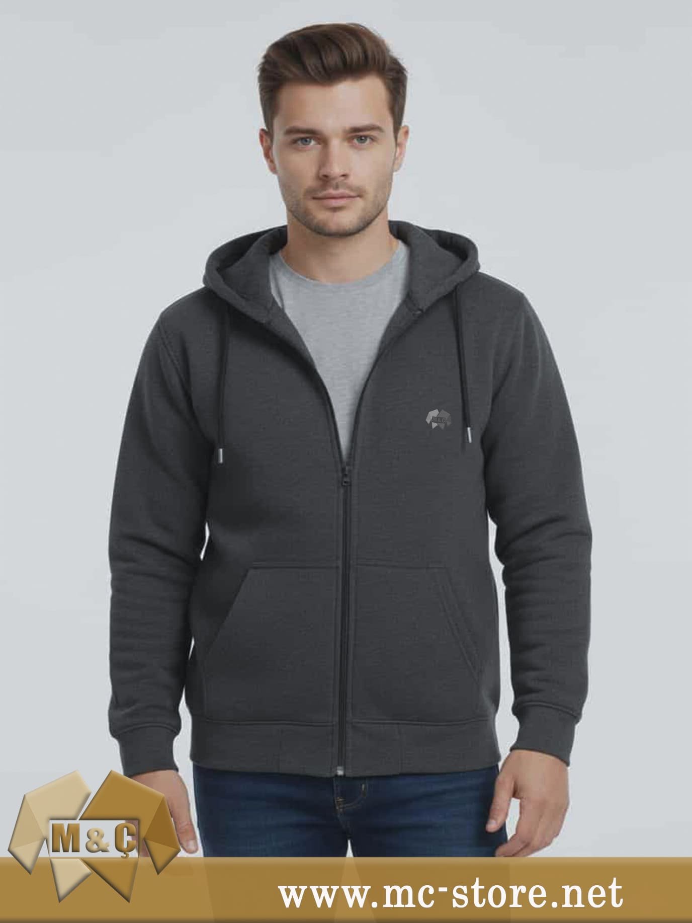 ŞARDONLU 3 İPLİK KAPŞONLU FERMUARLI SWEATSHİRT