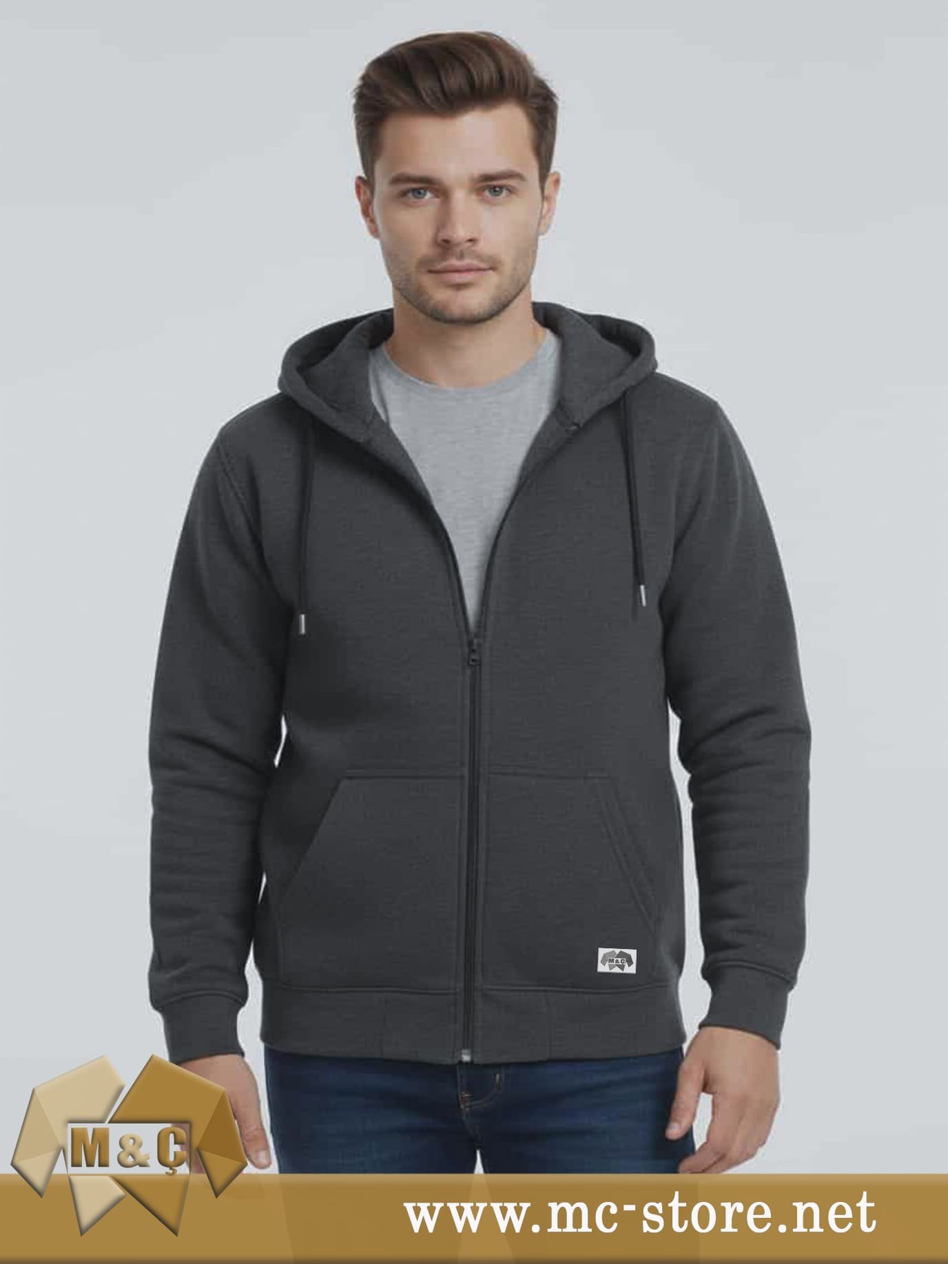 ŞARDONLU 3 İPLİK KAPŞONLU FERMUARLI SWEATSHİRT - Görsel 3